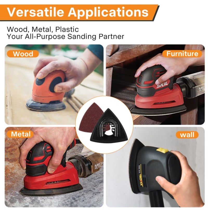 Spmarkt 104pcs Oscillating Tool Sanding Pad, Detachable Rigid Multitool Sandpaper, Include Triangle & Finger Sanding, 60/80/120/180/240 Grit Sandpaper with High-Velour Backing Detail Sanding Pads Kit - Image 3